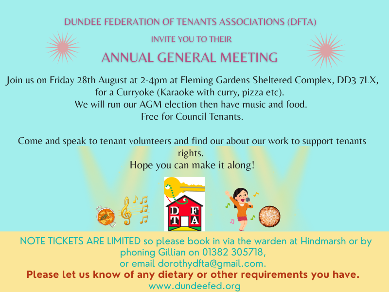 AGM 2026, calling all Dundee Council tenants, come to our Curryoke!